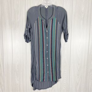 Tiny | Grey Embroidered Tunic Button Front Dress Size XSmall